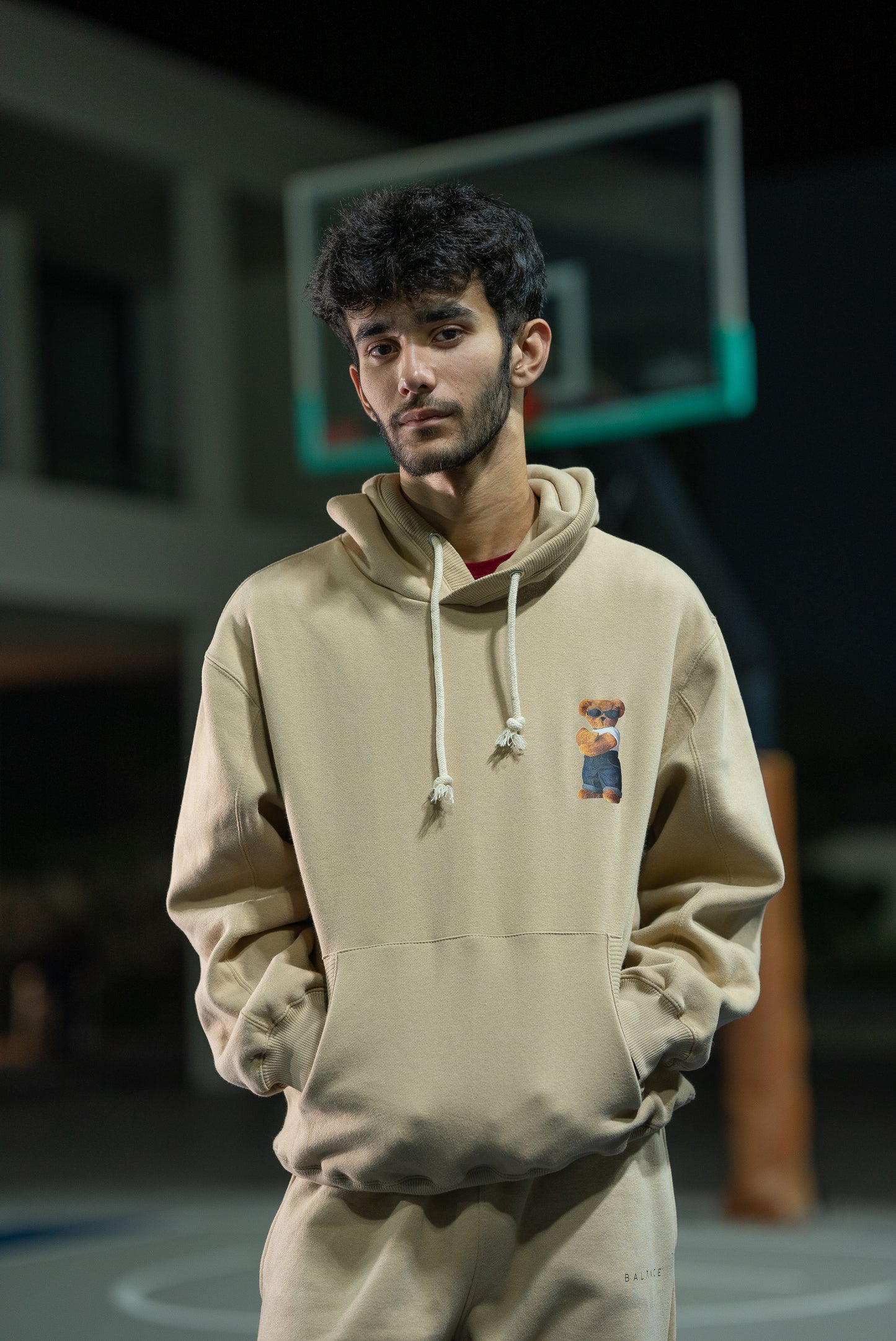 Balance Bear Hoodie-Beige