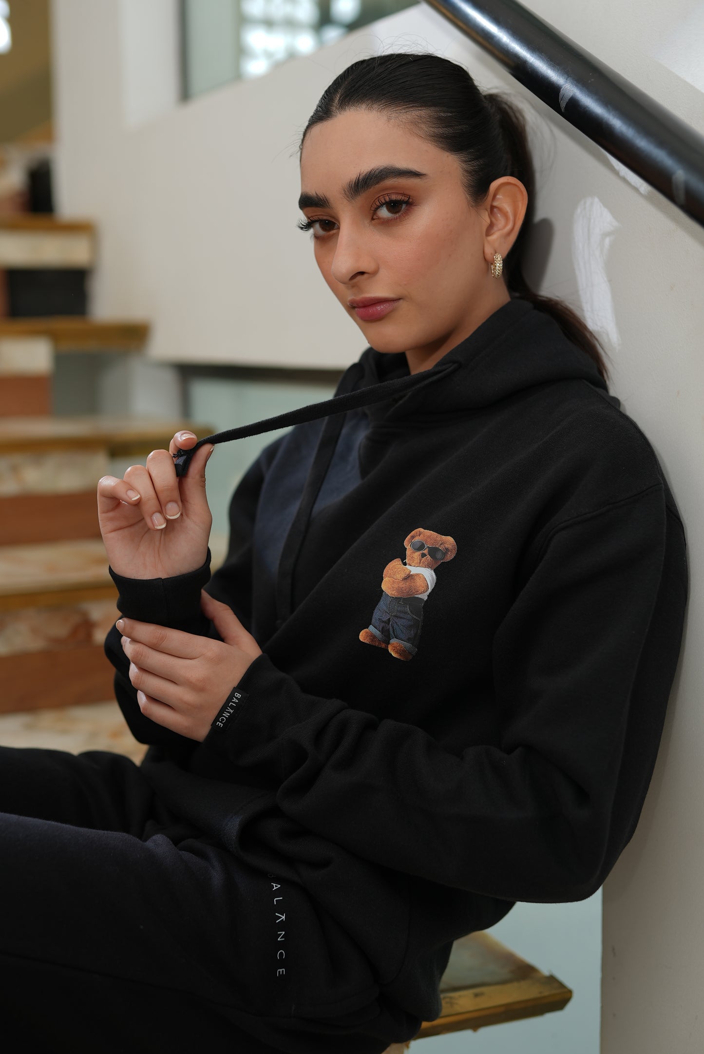 Balance Bear Hoodie-Black