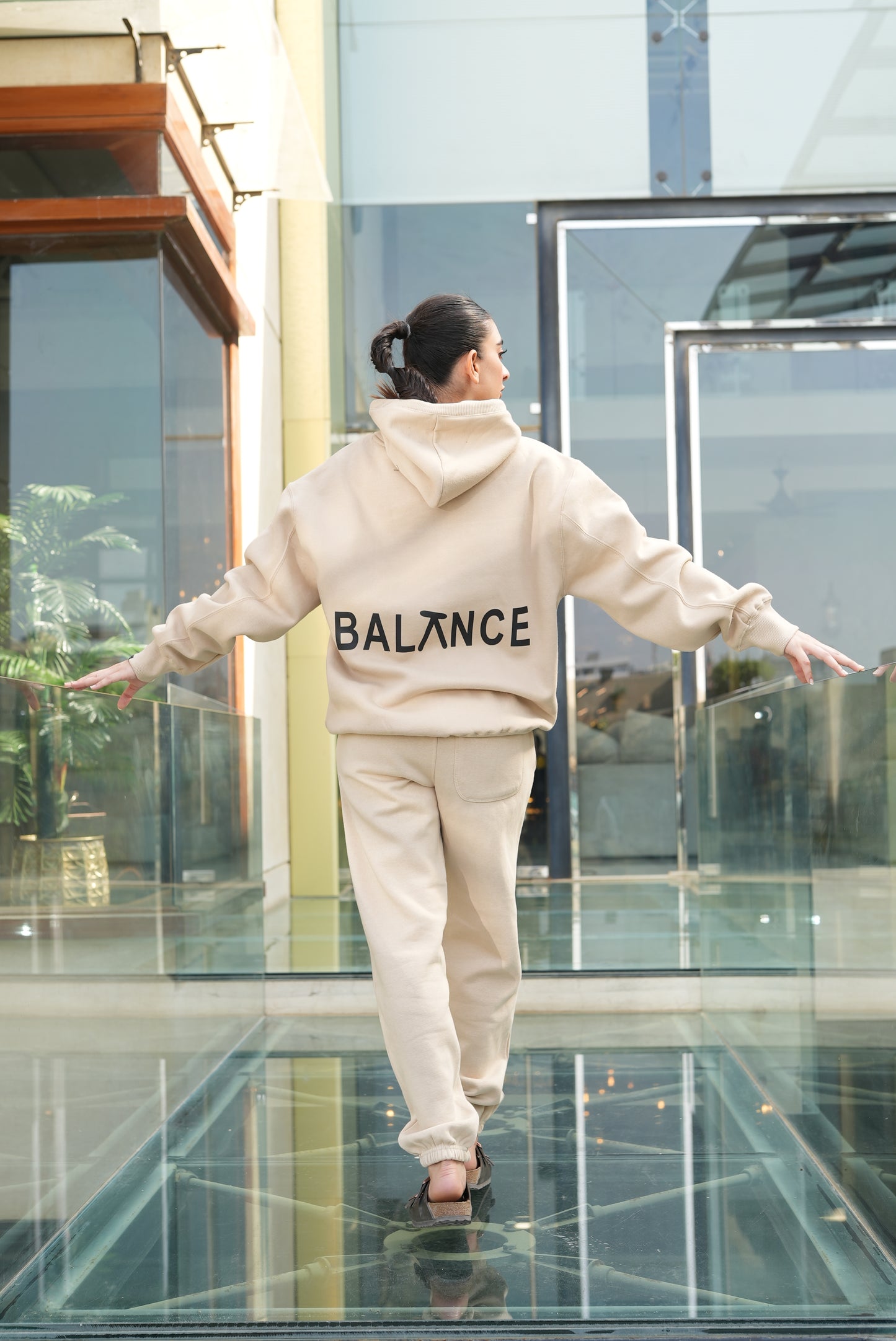 Logo Fleece Hoodie-Beige