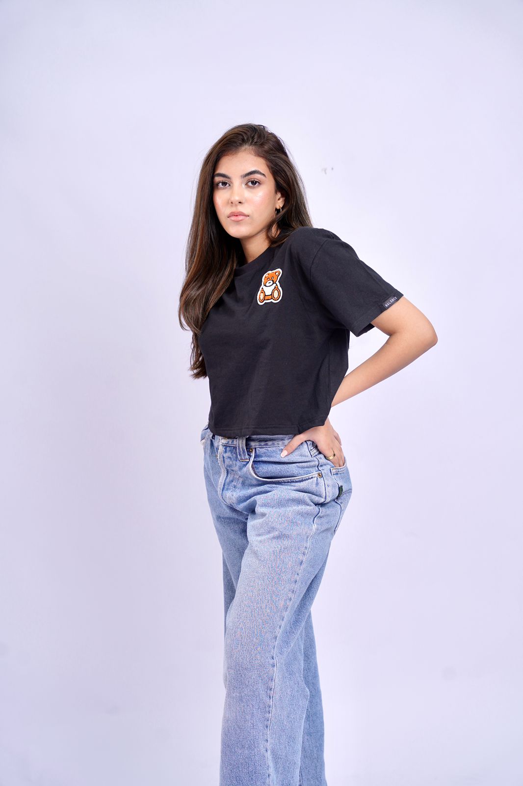 Balance Embroidery Teddy crop top - Black