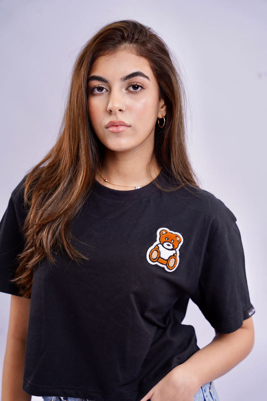 Balance Embroidery Teddy crop top - Black